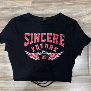 SHEIN Black Crop Top with Red Graphic